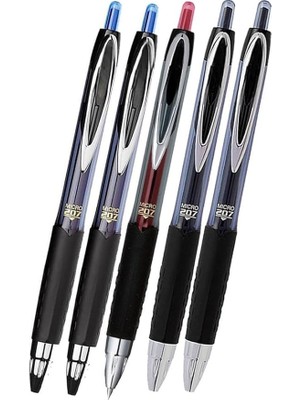 CetKing Siyah Kırmızı Pilot Kalem 5 Adet Uniball Signo Micro 207 0.5 mm Roller Uç Kalem UMN-207 Inci Uçlu Likit Mürekkepli