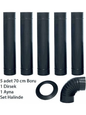 Dorello Şömine Sobalara Uygun (13 cm Ø ) Siyah Mat Emaye Soba Borusu 6 Lı Set (Ayna )