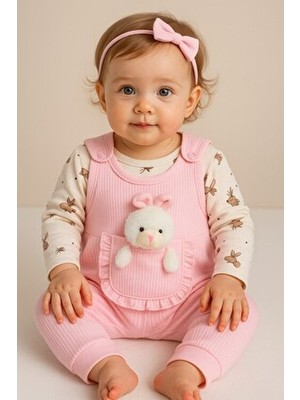 Dinamik çocuk Oyuncak Tavşanlı Fitilli Çıtçıtlı Kız Bebek Tulum Takımı 2’li Tulum Seti – Zıbın ve TULUM|3-6-9AYLIK
