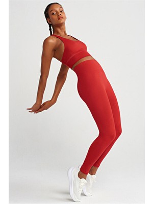 COMEUP Jakarlı Toparlayıcı Kadın Push Up Tayt Kırmızı Dikişsiz Örgü Teknolojisi ile Rahat Kullanım