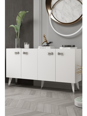 Demonte Decor 8222-64DD KB150 Konsol,tv Ünitesi Beyaz-Gümüş Beyaz-Gümüş