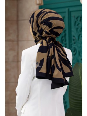 Vissona Lüks Medine Ipeği Fırça Darbesi Desenli Bej Renkli 75X195 Kırışmaz Şal Moss Krep Dikiş Tipi Italyan Dikişli