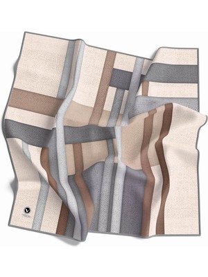 Violla Twill Renkli Şerit Desenli Gri Renkli 90X90 Eşarp (Ipek Içermez) Kenar Dikiş Şekli El Dikişli