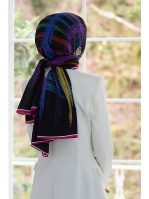 Vissona Lüks Medine Ipeği Fırça Desenli Fuşya Renkli 75X195 Kırışmaz Şal Moss Krep Dikiş Tipi Italyan Dikişli