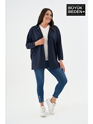 Superlife Kadın Tunik Büyük Beden Fermuarlı Kapşonlu Sweat Hırka SPR26BTK955