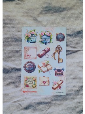 One Little Happiness Posta Temalı Vintage Journal Sticker Seti / Bullet Journal Scrapbook Kolaj Için Uygun