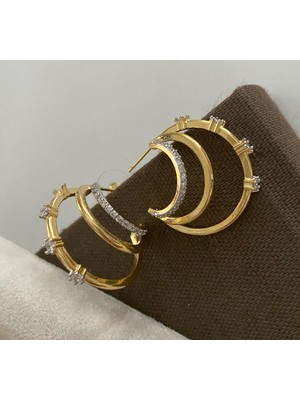 H&S Aksesuar Yuvarlak Zirkon Taşlı Tasarım Hüpe