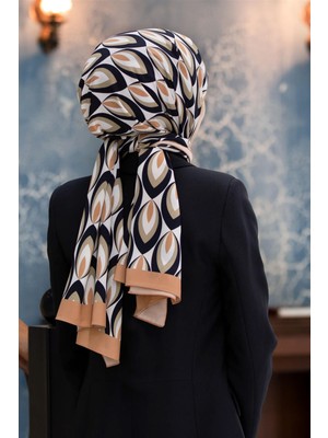 Vissona Lüks Medine Ipeği Geometrik Desenli Bakır Renkli 75X195 Kırışmaz Şal Moss Krep Dikiş Tipi Italyan Dikişli