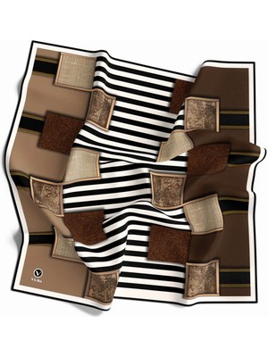 Violla Twill Geometrik ve Çizgili Desenli Bej Renkli 90X90 Eşarp (Ipek Içermez) Dikim Şekli : El Dikişi