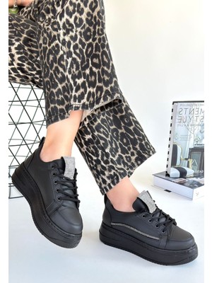 Shoegar Leope Siyah Cilt Bağcıklı Spor Ayakkabı