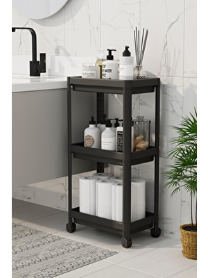 Omaş Household Product 3 Katlı Banyo Raf Ünitesi (Peggy) Siyah Banyo Düzenleyici Şampuanlık Havluluk Dolap ( Siyah)