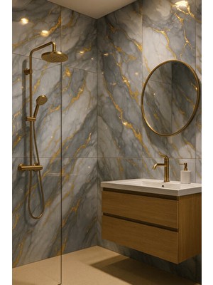 Ukab Dekor 60X120 cm (0,72 M²) Kendinden Yapışkanlı Mermer Desenli Pvc Karo Panel Banyo, Wc, Mutfak