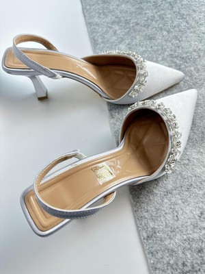 Gloriys Ayakkabı & Çanta Saten 6 cm Ince Topuklu Taşlı Abiye Ayakkabı 02200