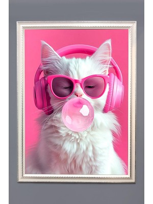 Dolce Mariee Modern Kedi Desenli Dijital Baskılı Kadife Kumaş Çerçeveli Tablo TBL0038
