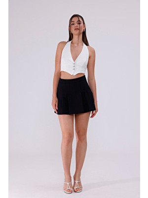 La Pante Önden Pileli Pembe Şort Etek