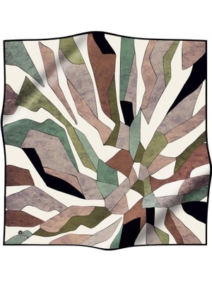 Vissona %100 Twill Ipek Geometrik Desenli Bakır - Haki Renkli 90X90 Eşarp Dikim Şekli : El Dikişi