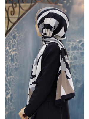 Vissona Lüks Medine Ipeği  Desenli Gri  Renkli 75X195 Kırışmaz Şal Moss Krep Dikiş Tipi Italyan Dikişli