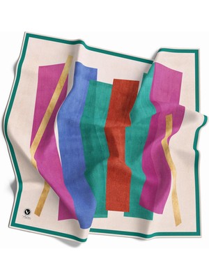 Violla Twill Geometrik Desenli Petrol Yeşili Renkli 90X90 Eşarp (Ipek Içermez) Kenar Dikiş Şekli El Dikişli