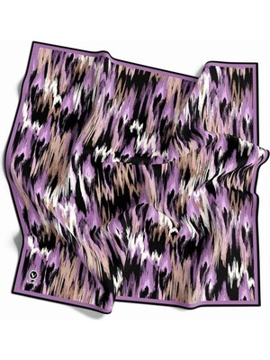 Violla Twill Fırça Desenli Lila Renkli 90X90 Eşarp (Ipek Içermez) Kenar Dikiş Şekli El Dikişli