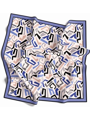 Violla Twill Geometrik Desenli Bebe Mavisi Renkli 90X90 Eşarp (Ipek Içermez) Kenar Dikiş Şekli El Dikişli