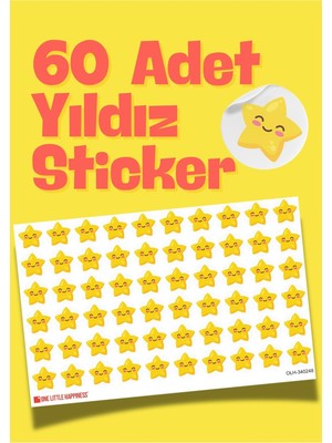 One Little Happiness Yıldız Etiket Star Sticker 60 Adet 2cm Ebat Okul Tebrik Stickerı ,öğretmen Öğrenci Hediyesi