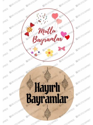 One Little Happiness 24 Adet 'hayırlı-Mutlu Bayramlar' Yazılı Etiket Kuşe Sticker Hediye Paketleme Kargo Etiketi