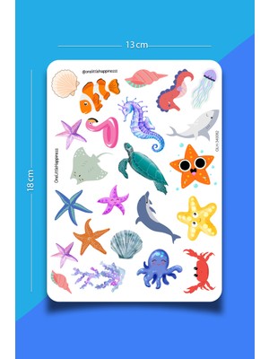 One Little Happiness Deniz Canlıları Temalı Sticker Seti | Bullet Journal Sticker | Defter | Çıkartma | Scrapbook