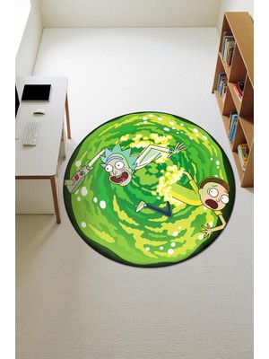 Dolce Mariee Rick & Morty Figürlü Yuvarlak Dijital Baskı Kaymaz Tabanlı Çocuk ve Genç Odası Halısı H0384