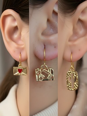 NKT Collection Kaktüs Bavul Kalp Zarf Sembol Figürlü 3’lü Kadın Küpe Set