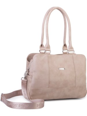  Nas Bag Kadın Büyük Boy Üç Bölmeli Omuz Çantası Kum Raven