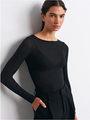 Dilvin 32122 Kayık Yaka Modal Kaşmir Ultra Hafif Bluz-Siyah