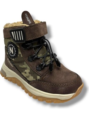 Ndrops 015-26 Deri Kürklü Kamuflaj Paraşüt Kumaş Çocuk Bot Vizon Bej 26-30