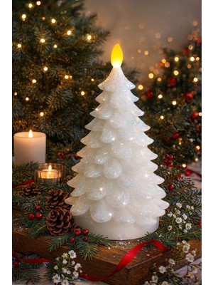 Ecuy Dekoratif Yılbaşı Süsü Parıltılı Wax Mum LED Işıklı Ev Ofis Otel Restoran Yılbaşı Dekor LED Mum 22CM
