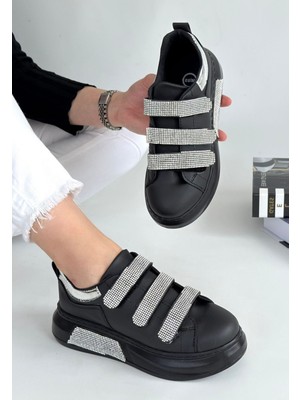 Shoegar Elika Siyah Cilt Cırt Cırtlı Spor Ayakkabı