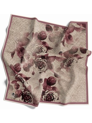 Violla Twill Gül Desenli Pudra Renkli 90X90 Eşarp (Ipek Içermez) Kenar Dikiş Şekli El Dikişli