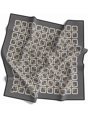 Violla Twill Geometrik Desenli Gri Renkli 90X90 Eşarp (Ipek Içermez) Kenar Dikiş Şekli El Dikişli