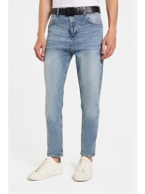 Tudors Erkek Regular Fit Bol Kesim Denim Yıkamalı Efektli Esnek Açık Mavi Jean Kot Pantolon