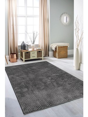 Esperya Home Rölyef Halı Yolluk Antrasit | Kaymaz Taban | Makinada Yıkanabilir | Salon, Mutfak & Koridor