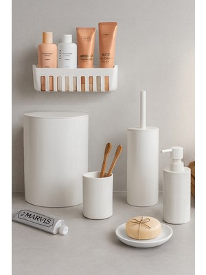 Primanova Flores Banyo Seti + Yapışkanlı Raf - Beyaz