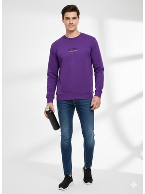 Ribana Classic Unısex Bisiklet Yaka Baskılı Regular Fit Yumuşak Dokulu Uzun Kollu Sweatshirt