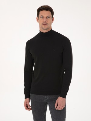 Cacharel Siyah Slim Fit Pamuk Karışımlı Yarım Balıkçı Yaka Basic Triko Kazak 50318619 VR046
