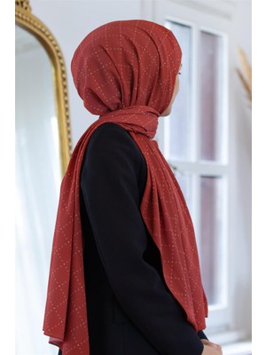 Vissona Lüks Medine Ipeği V Desenli Bordo Renkli 75X195 Kırışmaz Şal Moss Krep Dikiş Tipi Italyan Dikişli