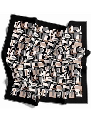 Violla Twill Geometrik Desenli Bej - Gri Renkli 90X90 Eşarp (Ipek Içermez) Dikim Şekli : El Dikişi