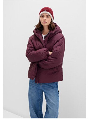 Mavi Su Itici Kapüşonlu Bordo Şişme Mont 1110199-70434