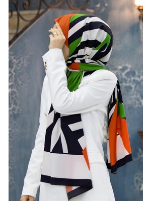 Vissona Lüks Medine Ipeği  Desenli Zümrüt Yeşili  Renkli 75X195 Kırışmaz Şal Moss Krep Dikiş Tipi Italyan Dikişli