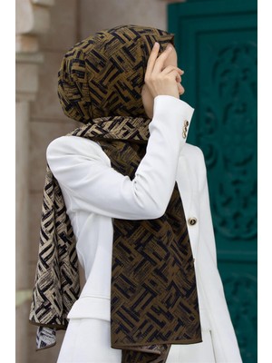 Vissona Lüks Medine Ipeği Degradeli Çizgi Desenli Bej Renkli 75X195 Kırışmaz Şal Moss Krep Dikiş Tipi Italyan Dikişli