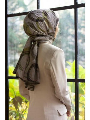 Vissona Lüks Medine Geometrik Desenli Gold Renkli 75X195 Kırışmaz Şal Moss Krep Dikiş Tipi Italyan Dikişli