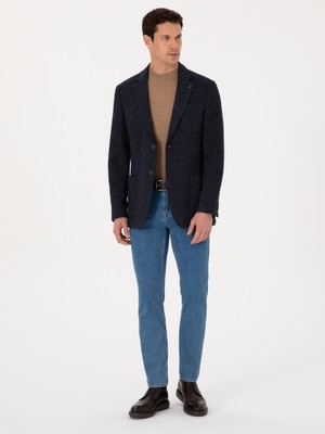 Cacharel Erkek Lacivert Slim Fit Yün Karışımlı Spor Ceket 50272700-VR033