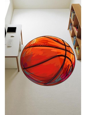 Dolce Mariee Basket Topu Desenli Yuvarlak Dijital Baskı Kaymaz Tabanlı Çocuk ve Genç Odası Halısı H0385