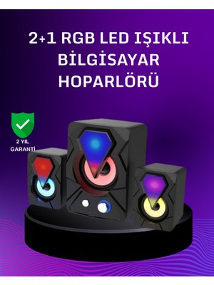 Tgzm USB Bağlantılı Rgb 2.1 Hoparlör Seti Derin Bas ve Renkli Işık - TG0012-2RFJQ7